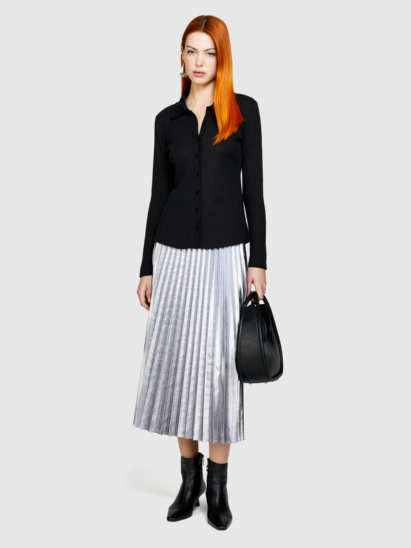 Glossy pleated skirt - women's midi skirts | Sisley