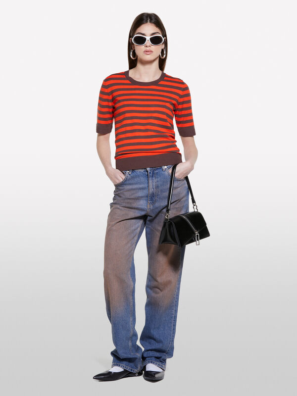 Orange and brown striped sweater - women's crew neck sweaters | Sisley