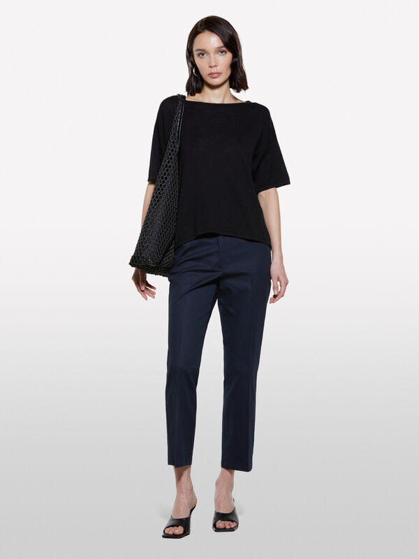 Black oversized fit knit t-shirt - women's short sleeve t-shirts | Sisley