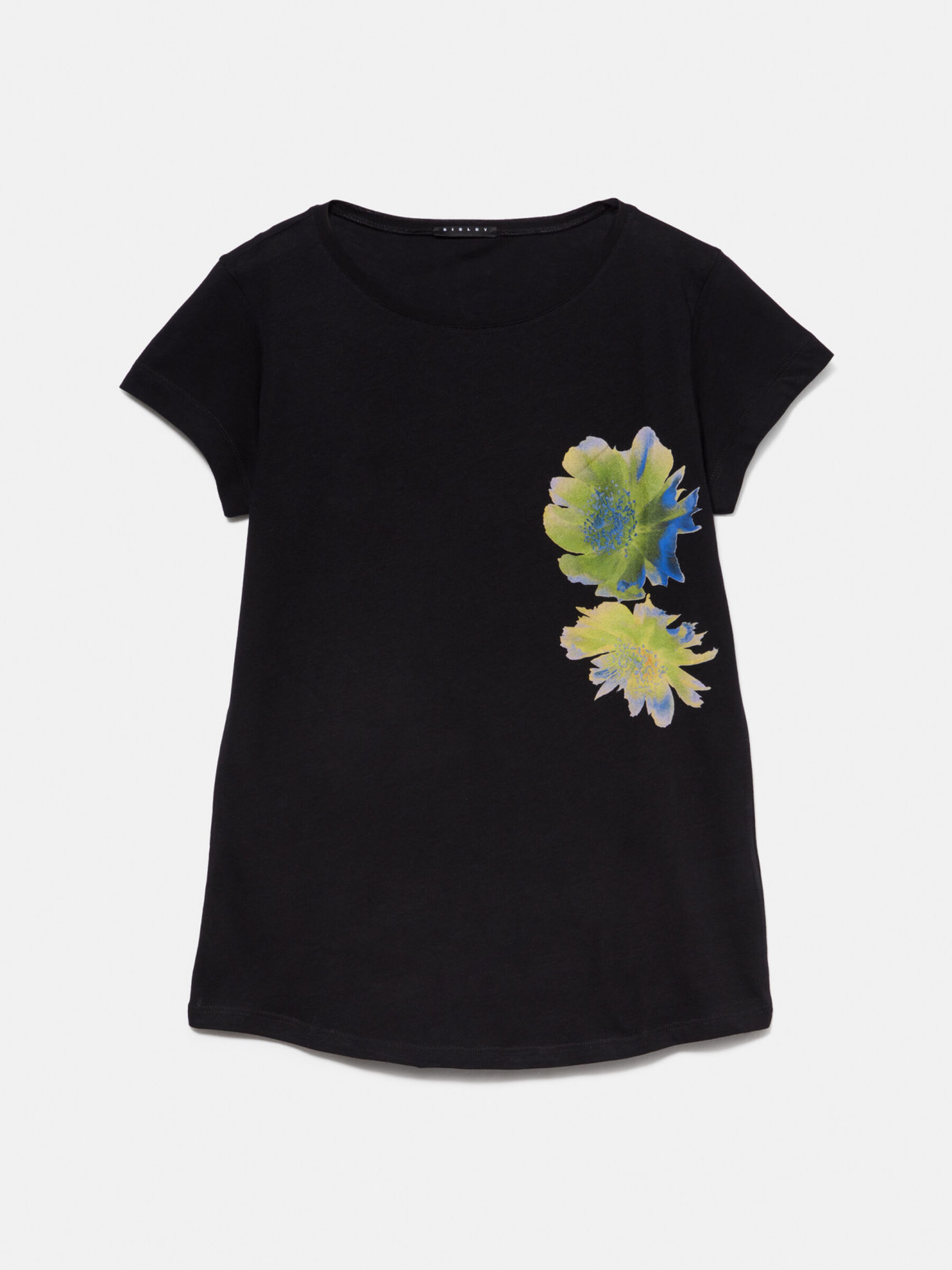 Relaxed fit t-shirt with print, Black - Sisley