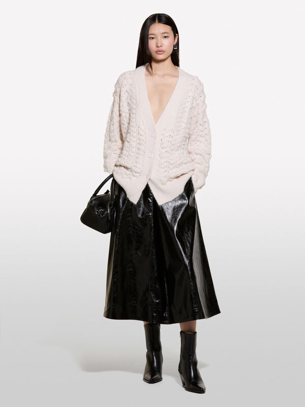 Cream white perforated cardigan  - women's cardigans | Sisley