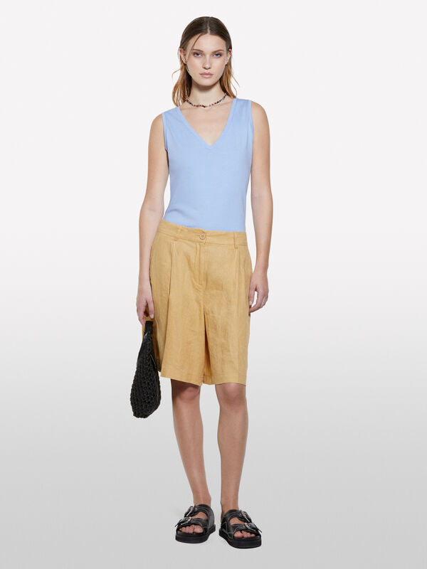 Light blue V-neck tank top - women's tops | Sisley