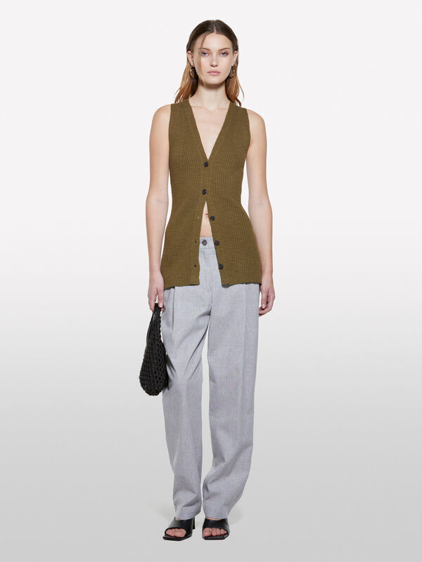 Military green knit vest - women's tops | Sisley