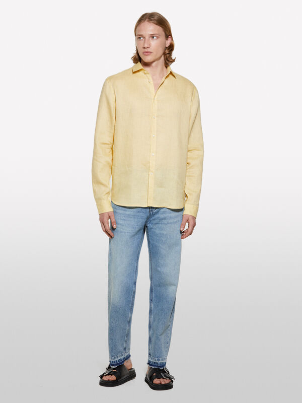 Yellow 100% linen shirt - men's regular fit shirts | Sisley