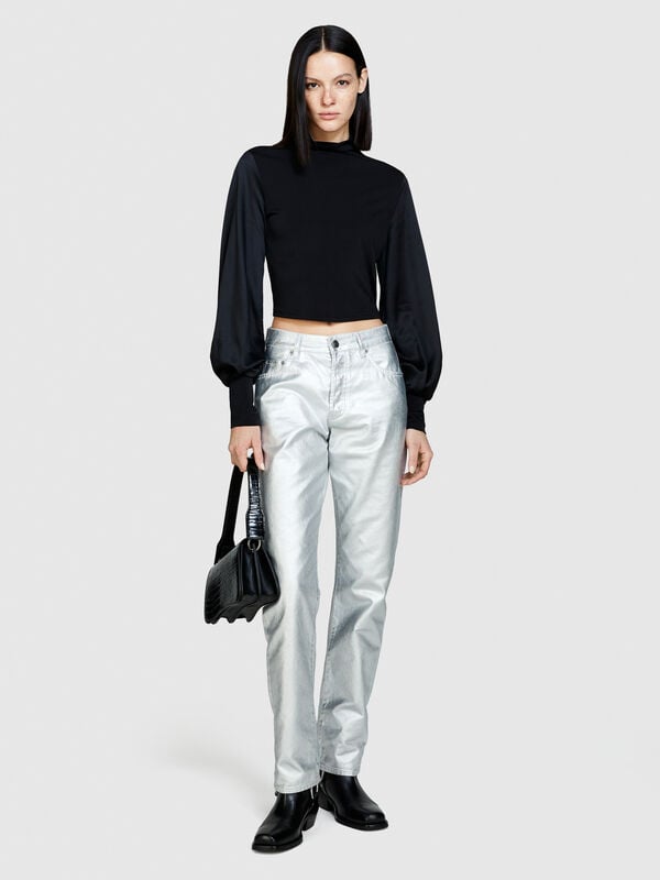 T-shirt with balloon sleeves T-shirt with balloon sleeves - women's long sleeve t-shirts | Sisley