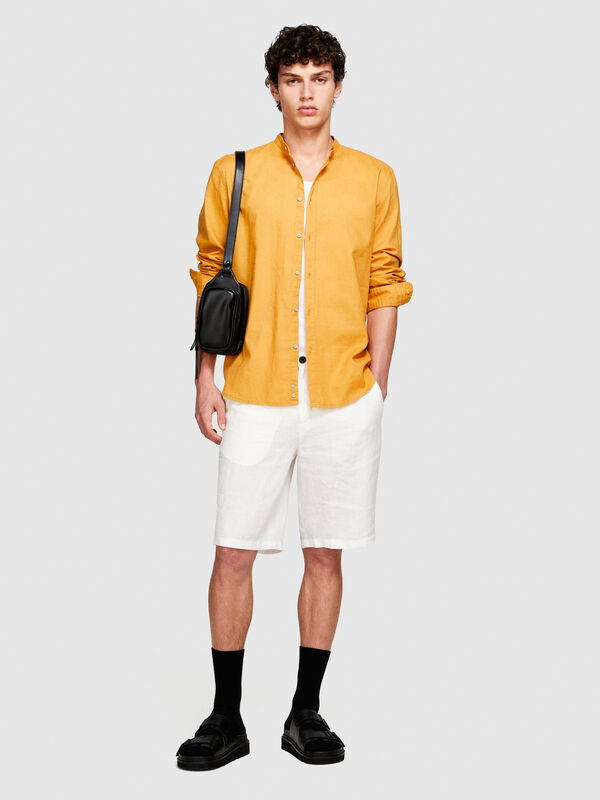Mandarin collar shirt in linen blend - men's regular fit shirts | Sisley