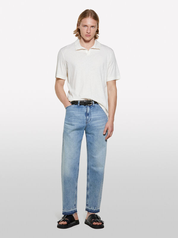 Cream white linen blend polo - men's polos | Sisley