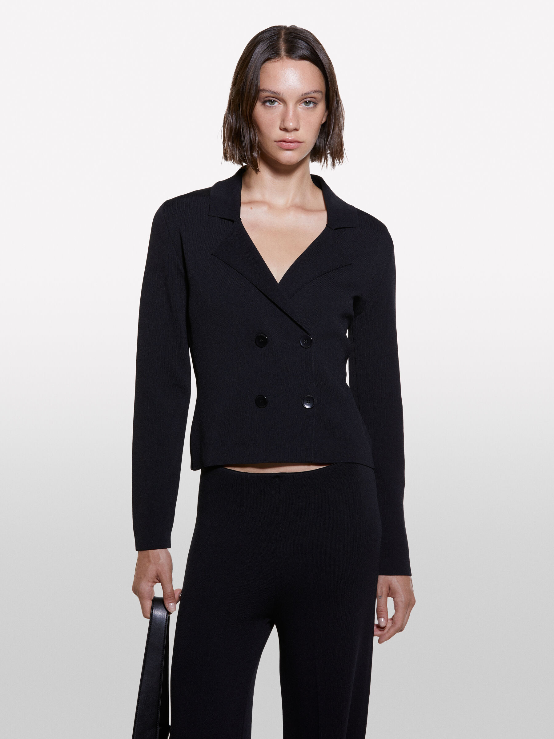Black knit blazer womens top