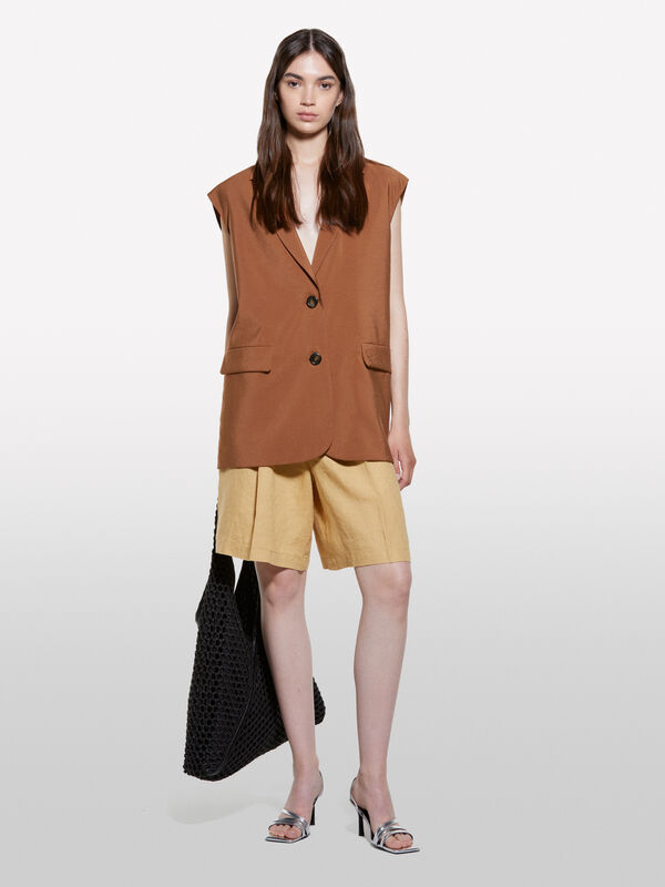 Brown vest with crinkle look - women's vests and sleeveless jackets | Sisley