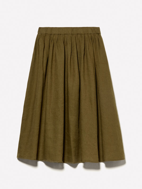Military green midi skirt in 100% linen - women's midi skirts | Sisley