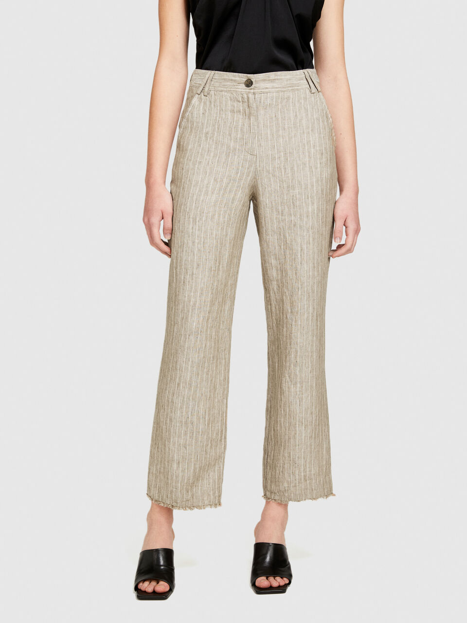 Pinstripe trousers in 100% linen Women image number null