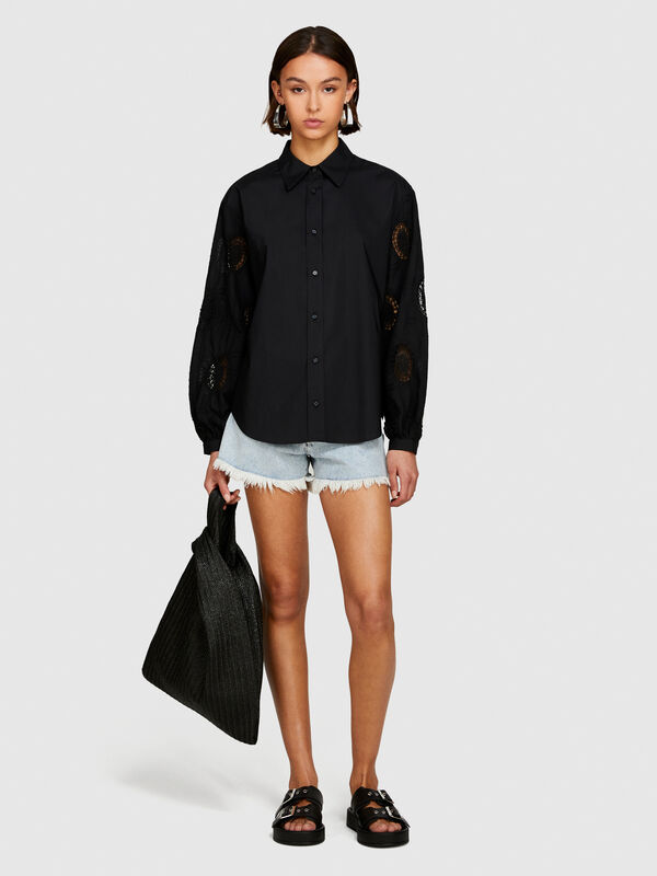 Shirt with embroidered and knotted sleeves - women's shirts | Sisley