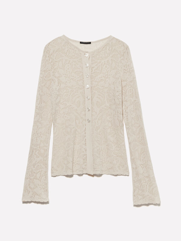 Sand beige perforated cardigan top - women's cardigans | Sisley
