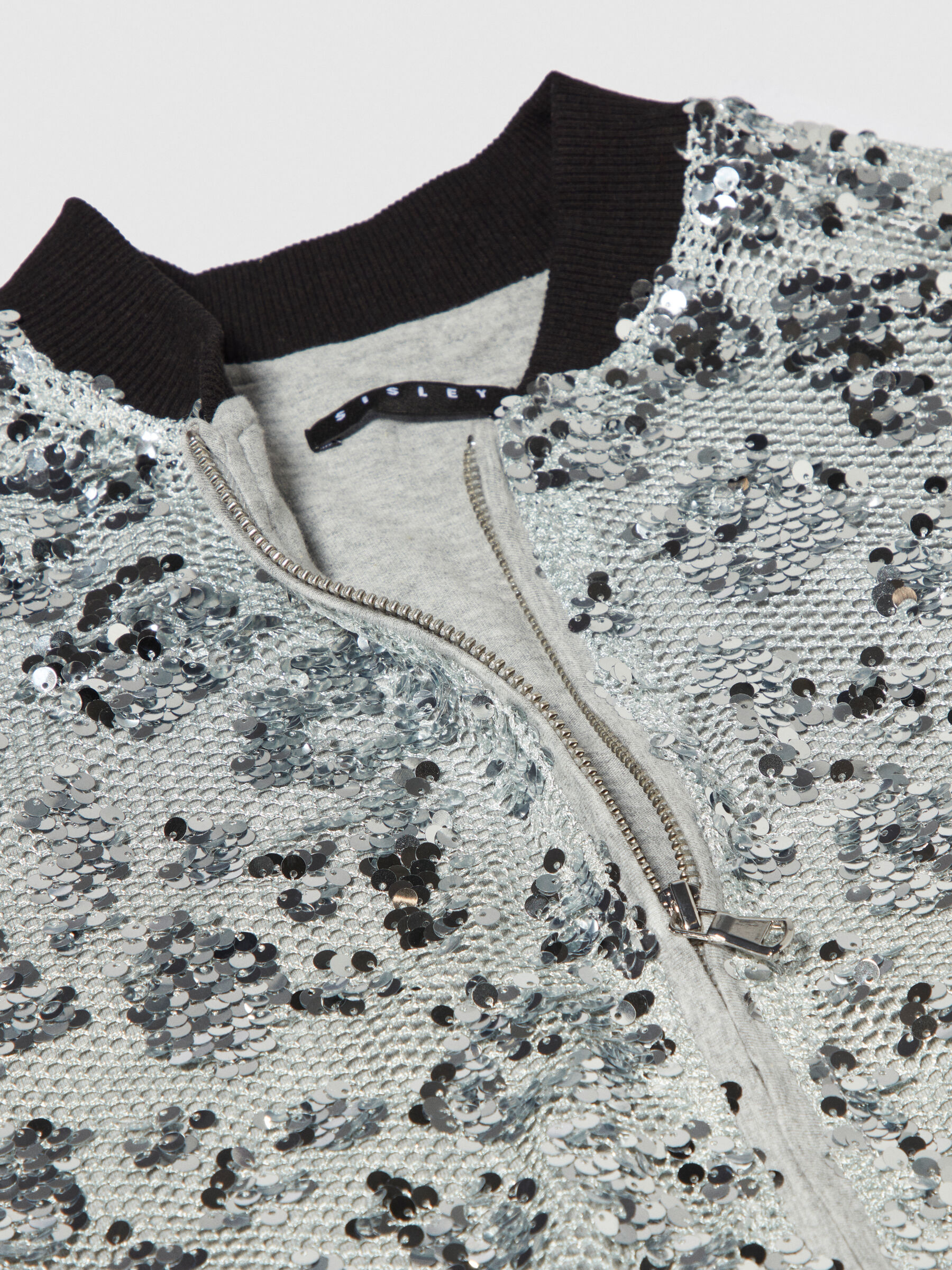 Bomber jacket with mesh and sequins, Silver - Sisley