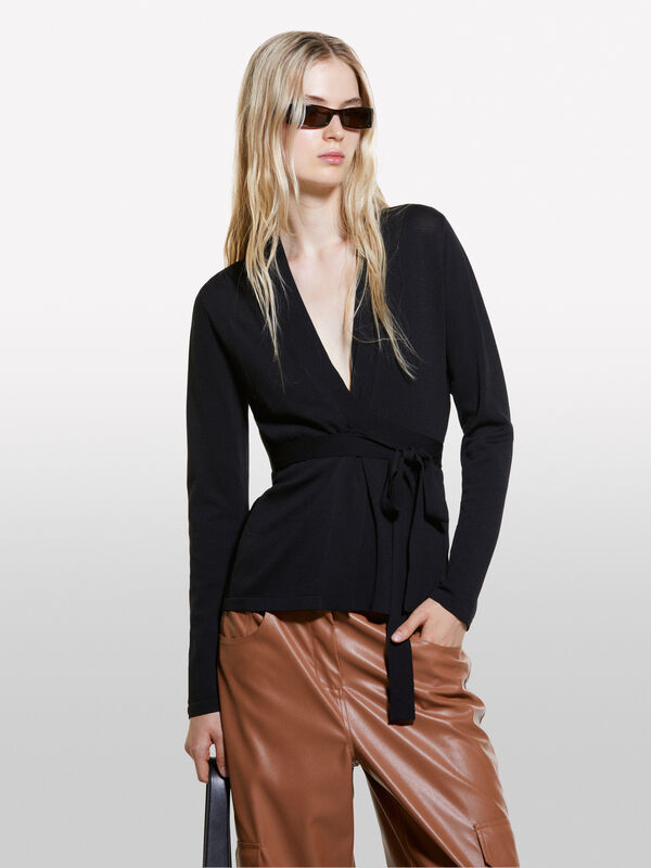 Black criss-cross cardigan - women's cardigans | Sisley