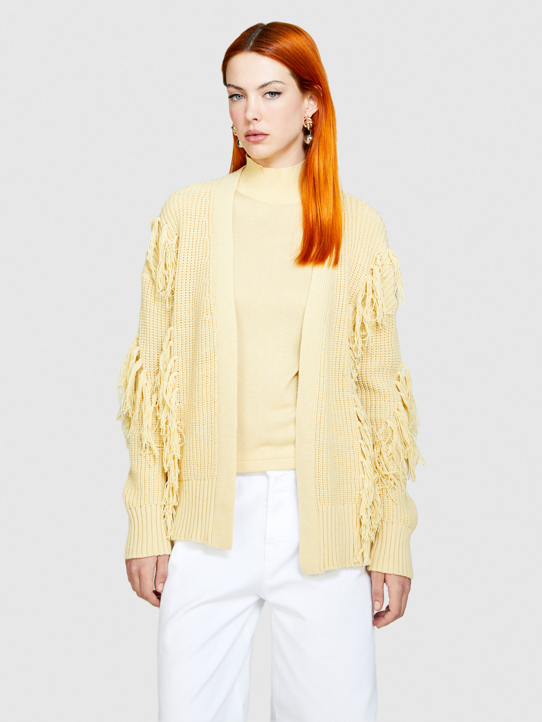 Maxi cardigan with fringe Yellow Sisley