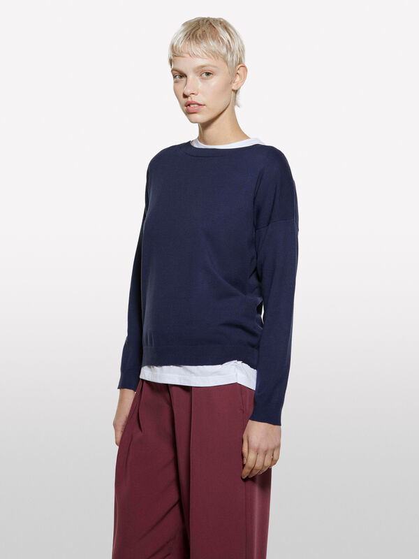 Navy blue boat neck top - women's boat neck sweaters | Sisley