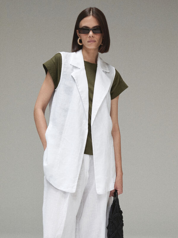 100% linen open vest - women's vests and sleeveless jackets | Sisley