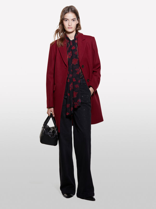 Burgundy single-breasted coat - women's coats | Sisley