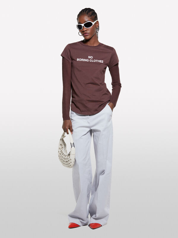 Brown t-shirt with print - women's short sleeve t-shirts | Sisley