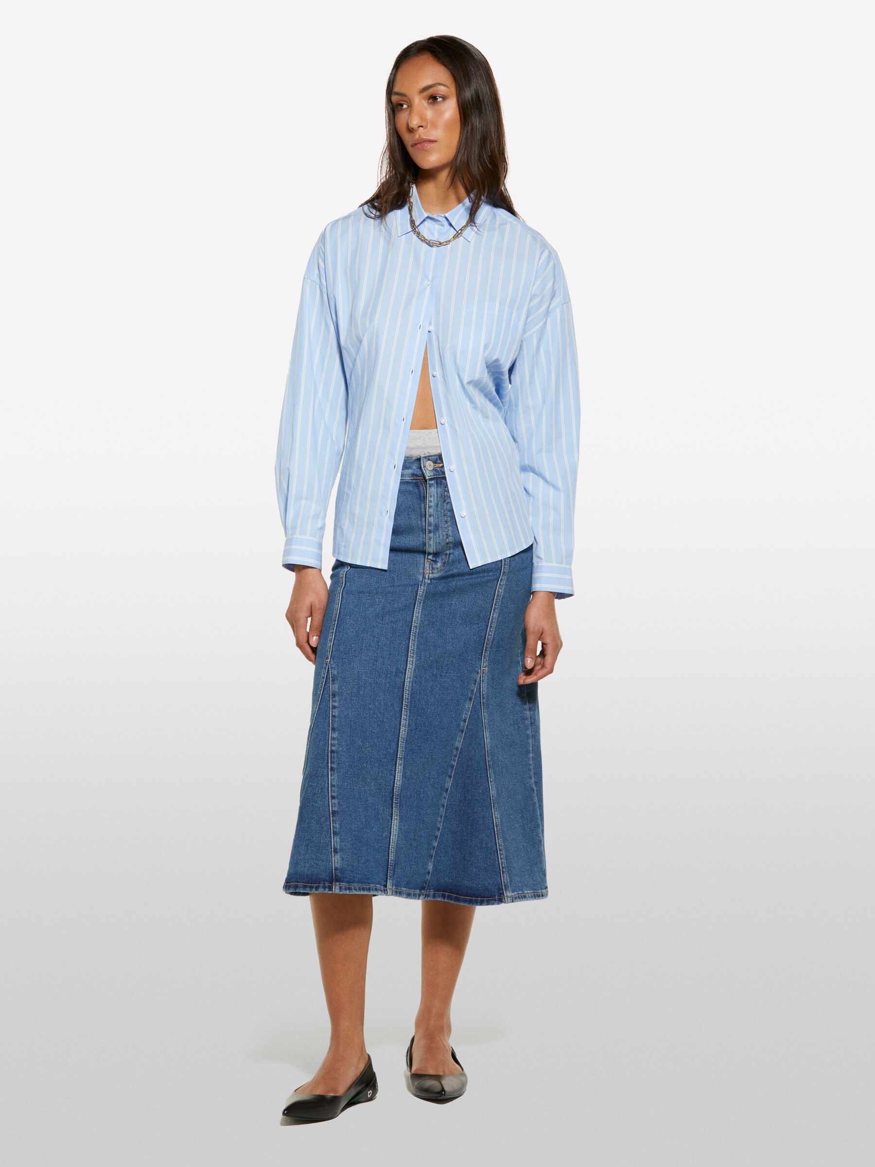 Blue flared jean skirt, Blue - Sisley