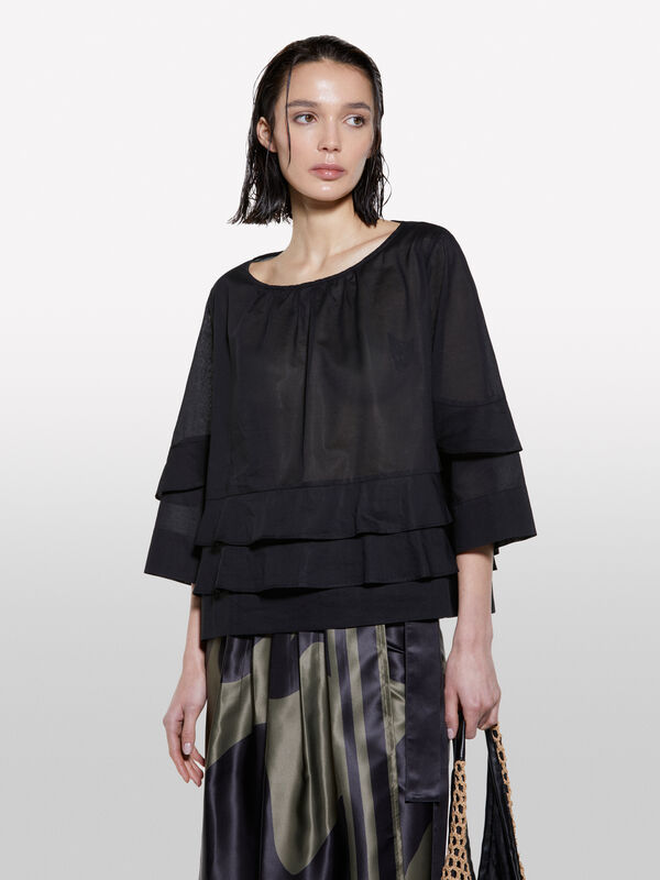 Black blouse with frills - women's blouses | Sisley