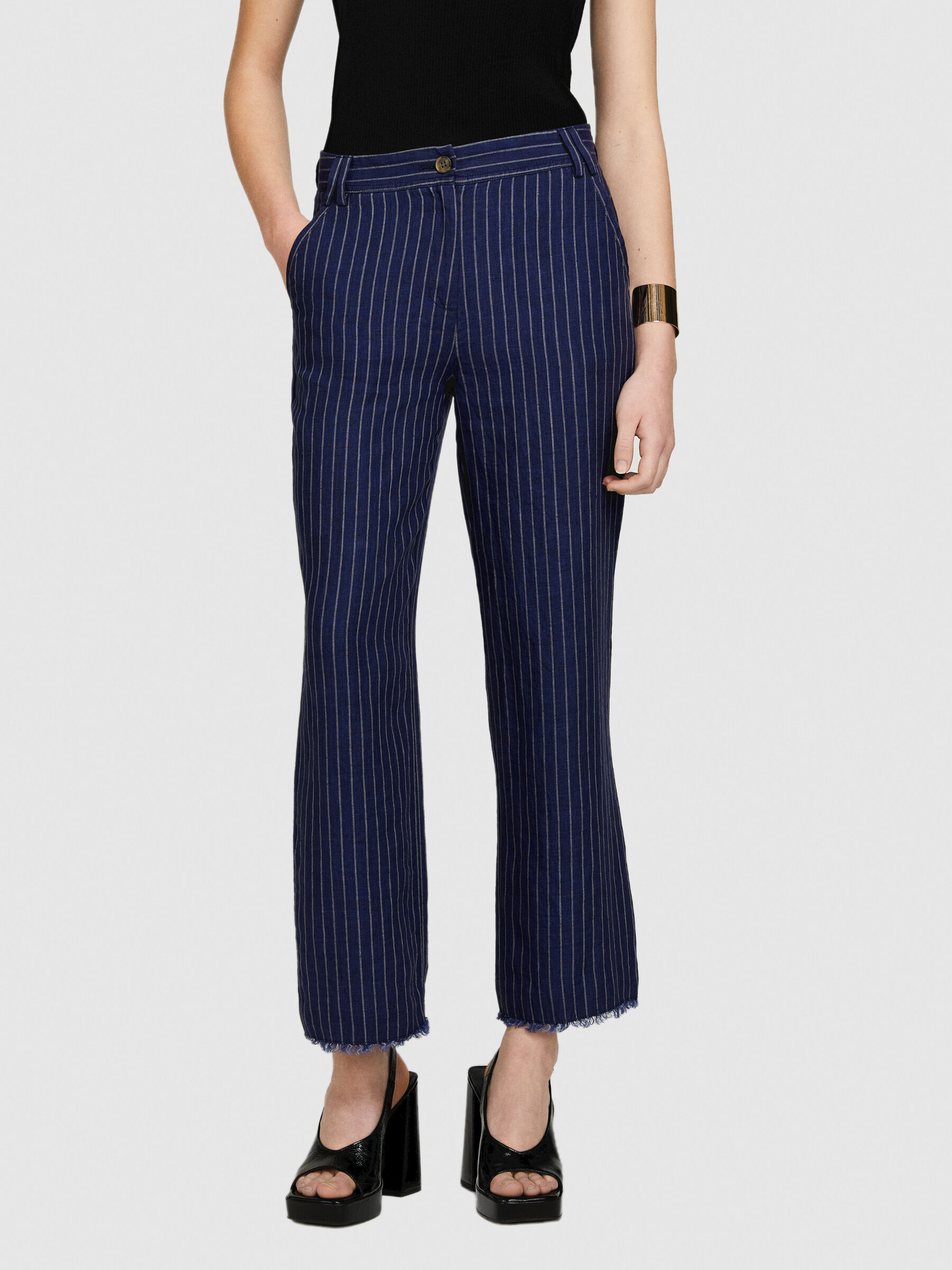 Pinstripe trousers in 100% linen Women image number null