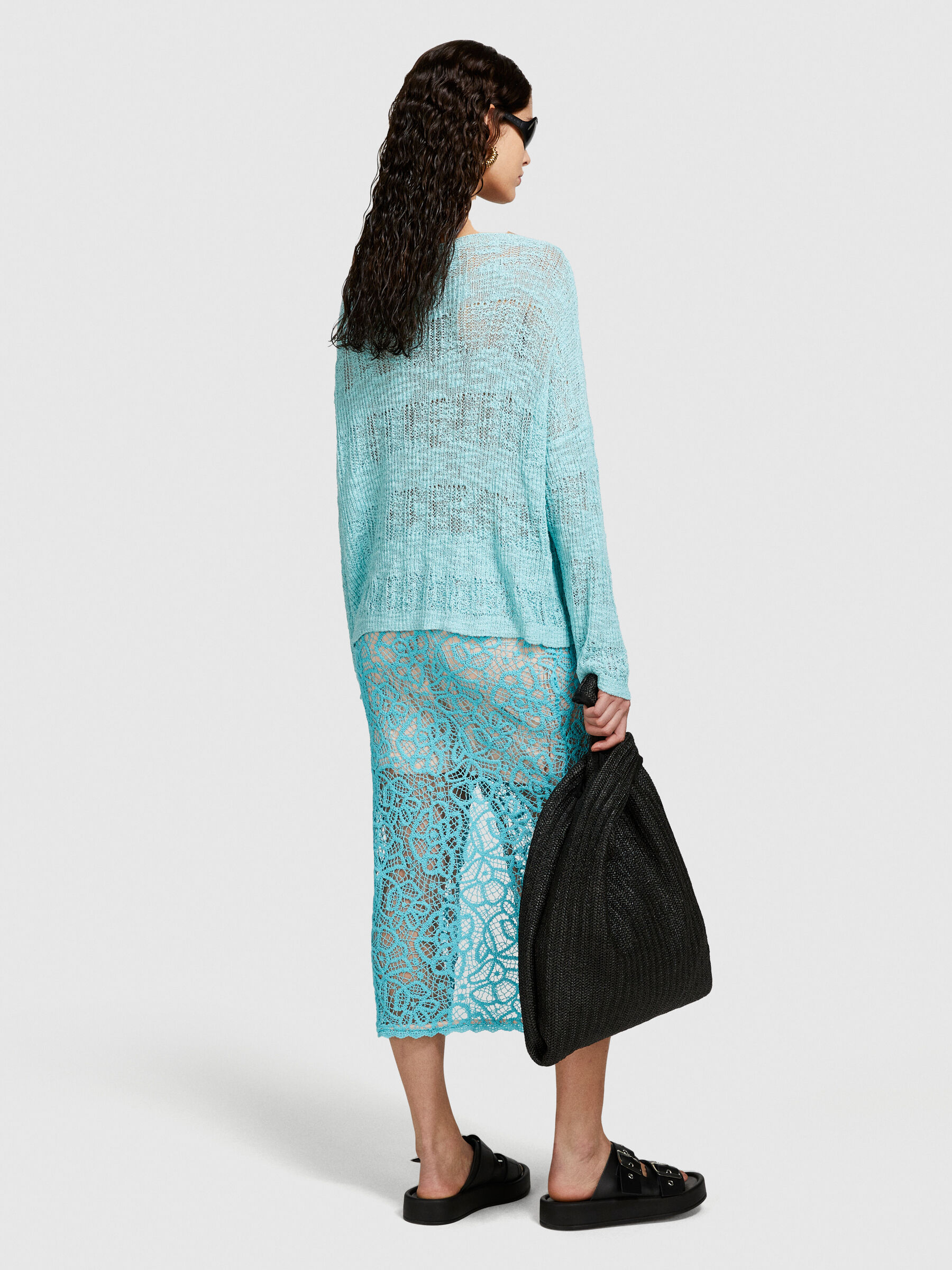 Boat neck sweater, Turquoise - Sisley