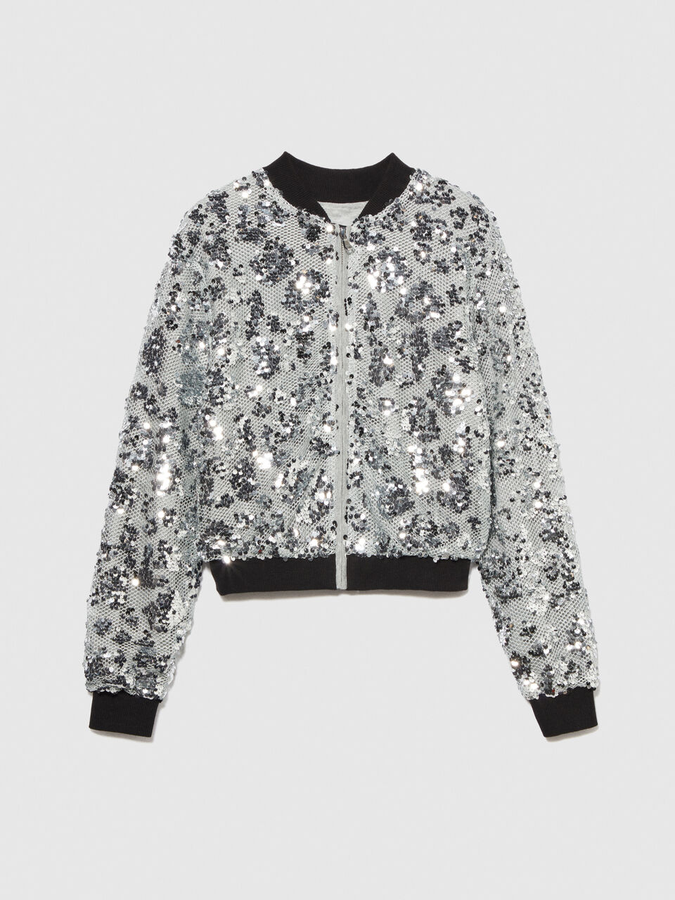 Bomber jacket with mesh and sequins Junior Girl image number null