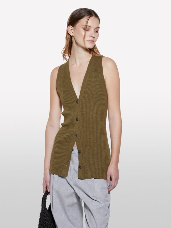 Military green knit vest - women's tops | Sisley