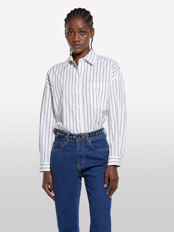 White striped oversized shirt - women's shirts | Sisley