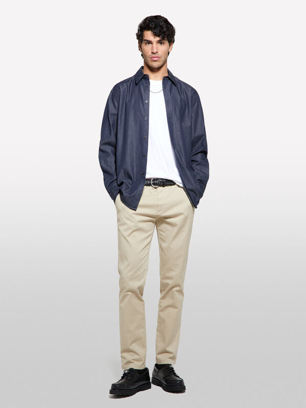 Dark beige slim fit chinos - men's slim fit trousers | Sisley