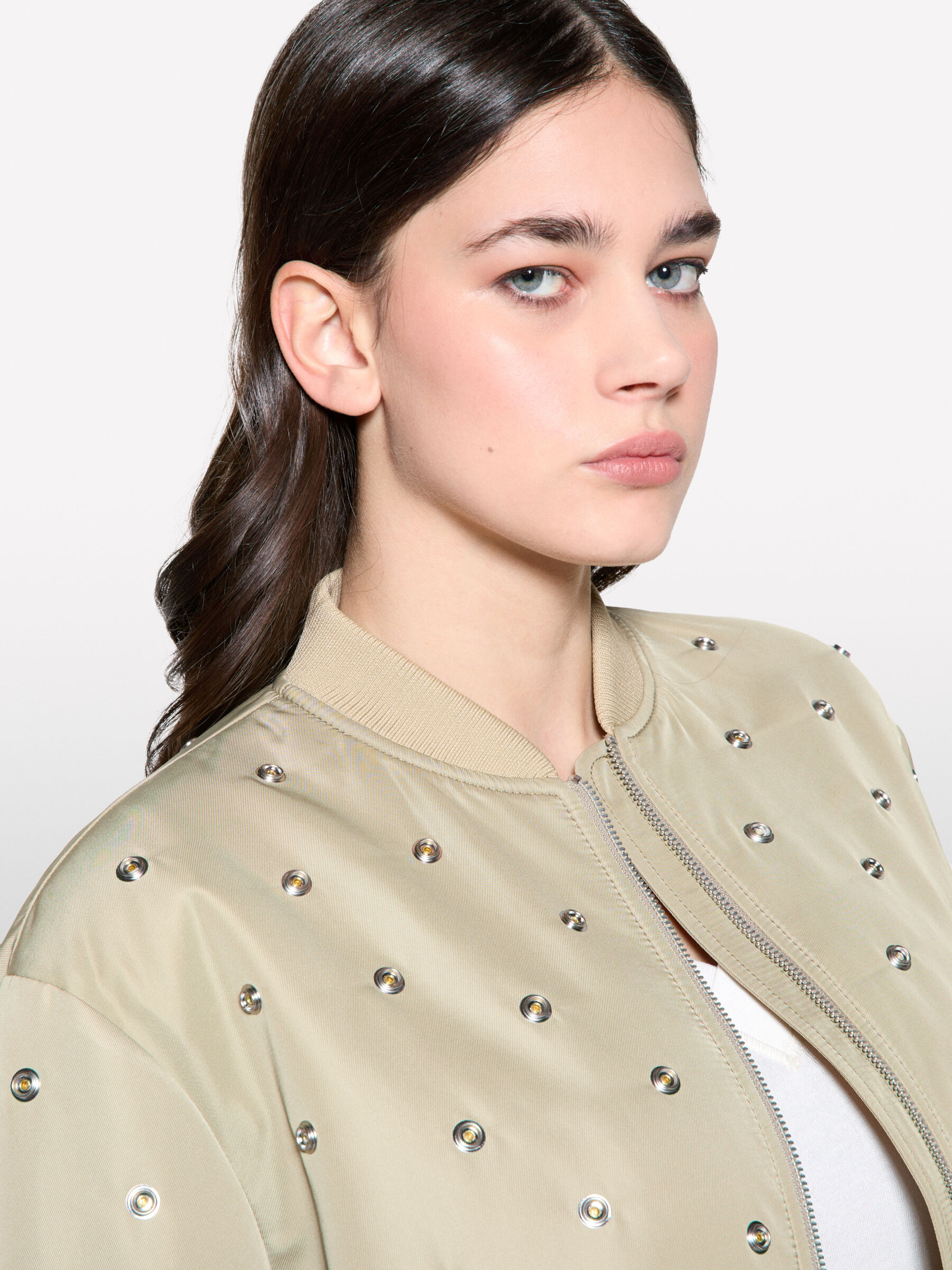 Oversized bomber jacket with studs, Light Green - Sisley