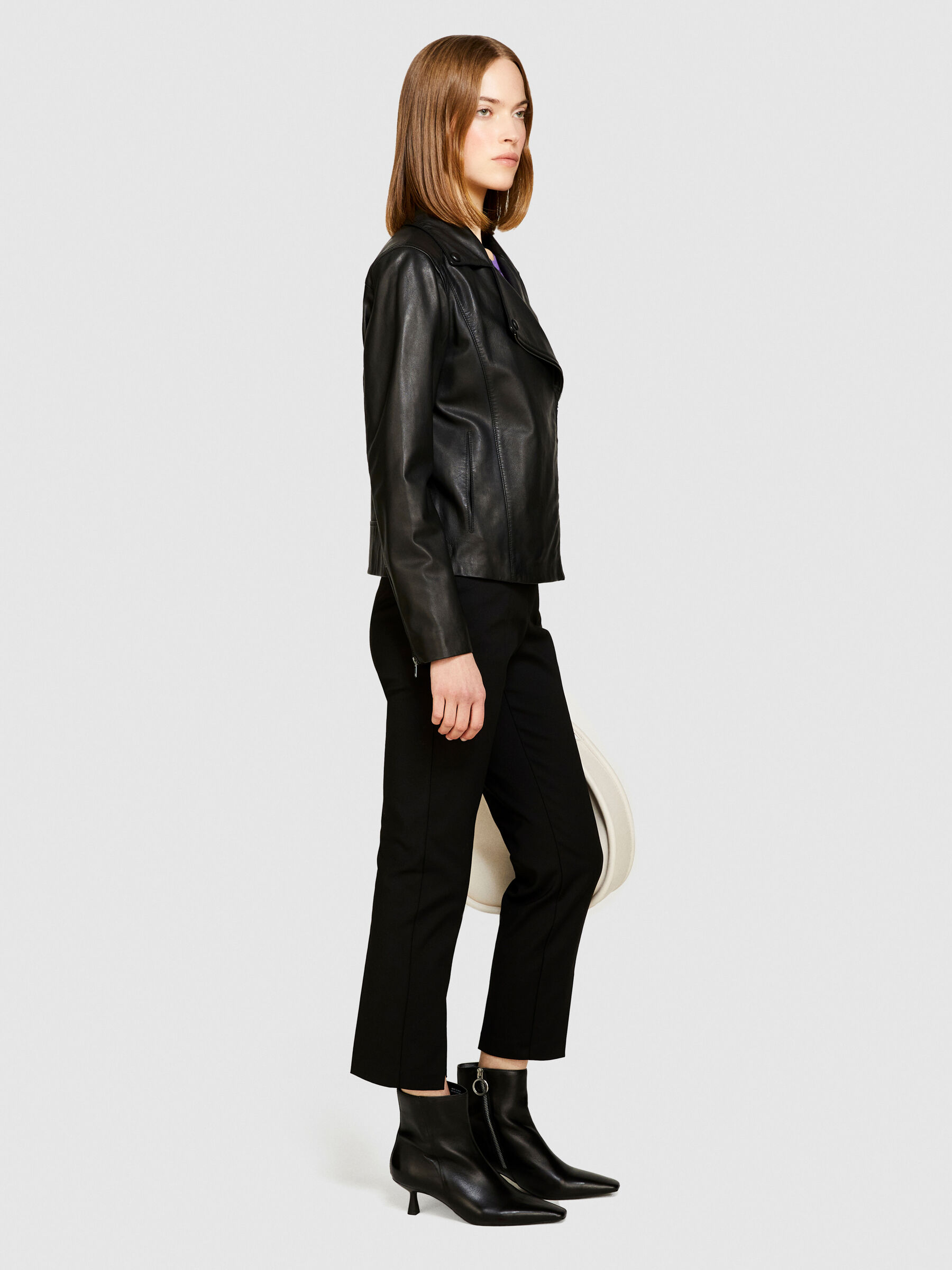 100% leather biker jacket, Black - Sisley