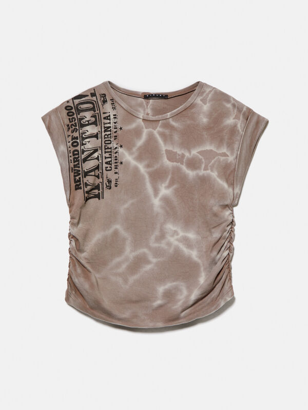 Washed-out t-shirt with curl - girls' short sleeve t-shirts | Sisley Young