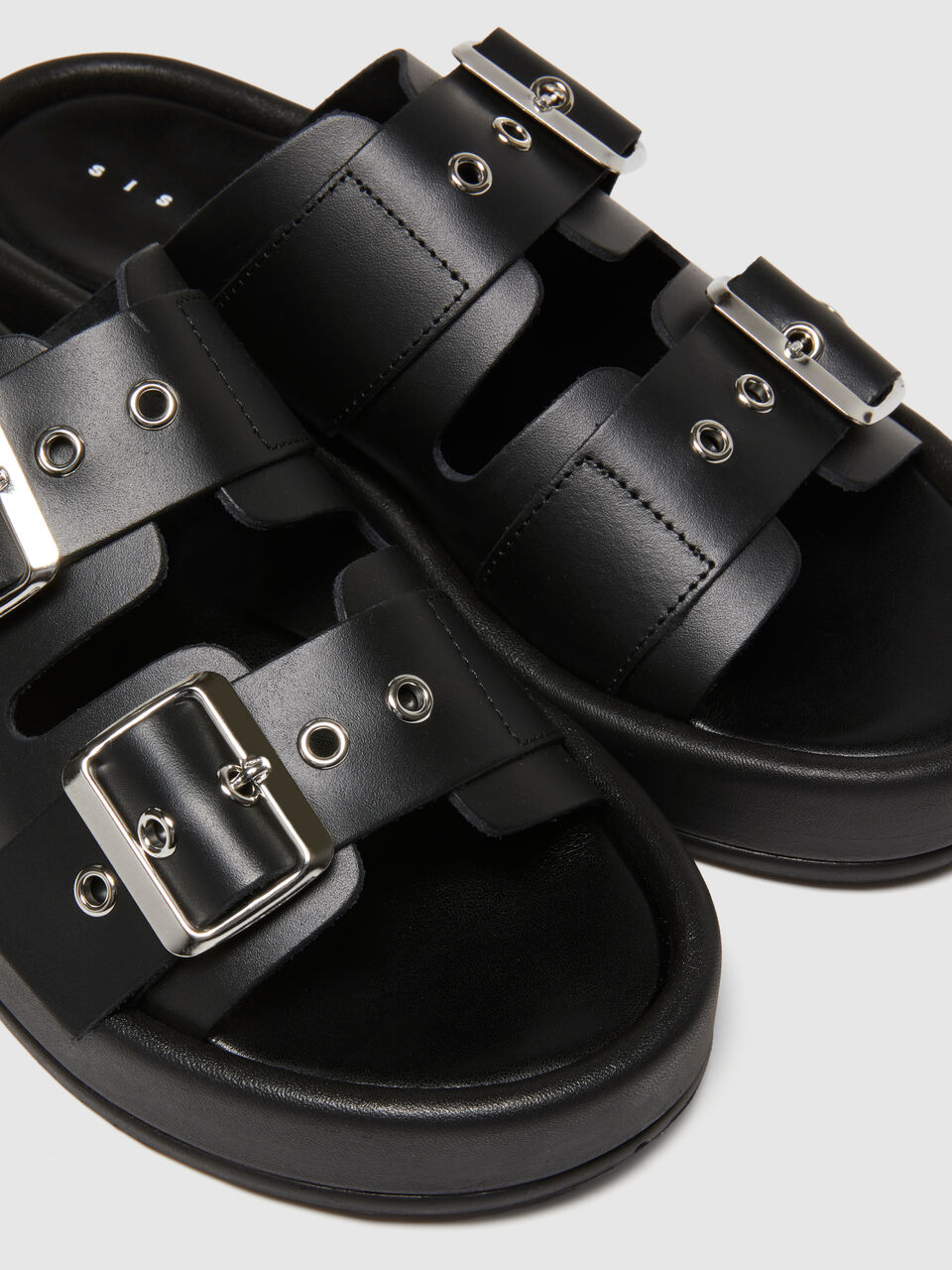 Leather slippers with buckles Women image number null