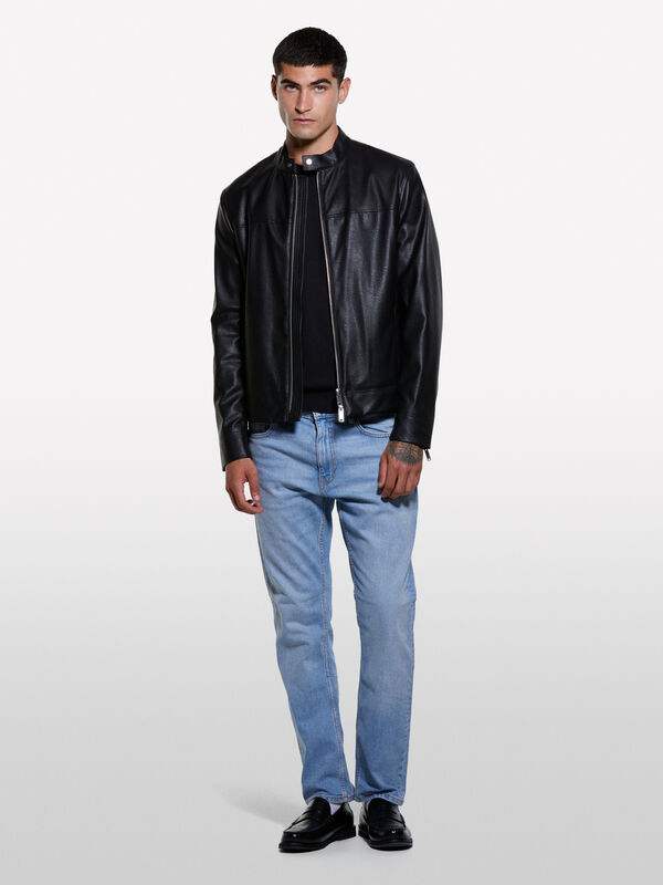 Black slim fit biker jacket Black slim fit biker jacket - men's jackets and coats | Sisley