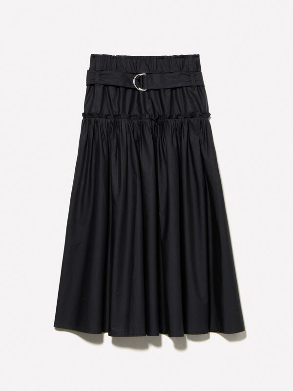 Black flared skirt with belt - women's midi skirts | Sisley