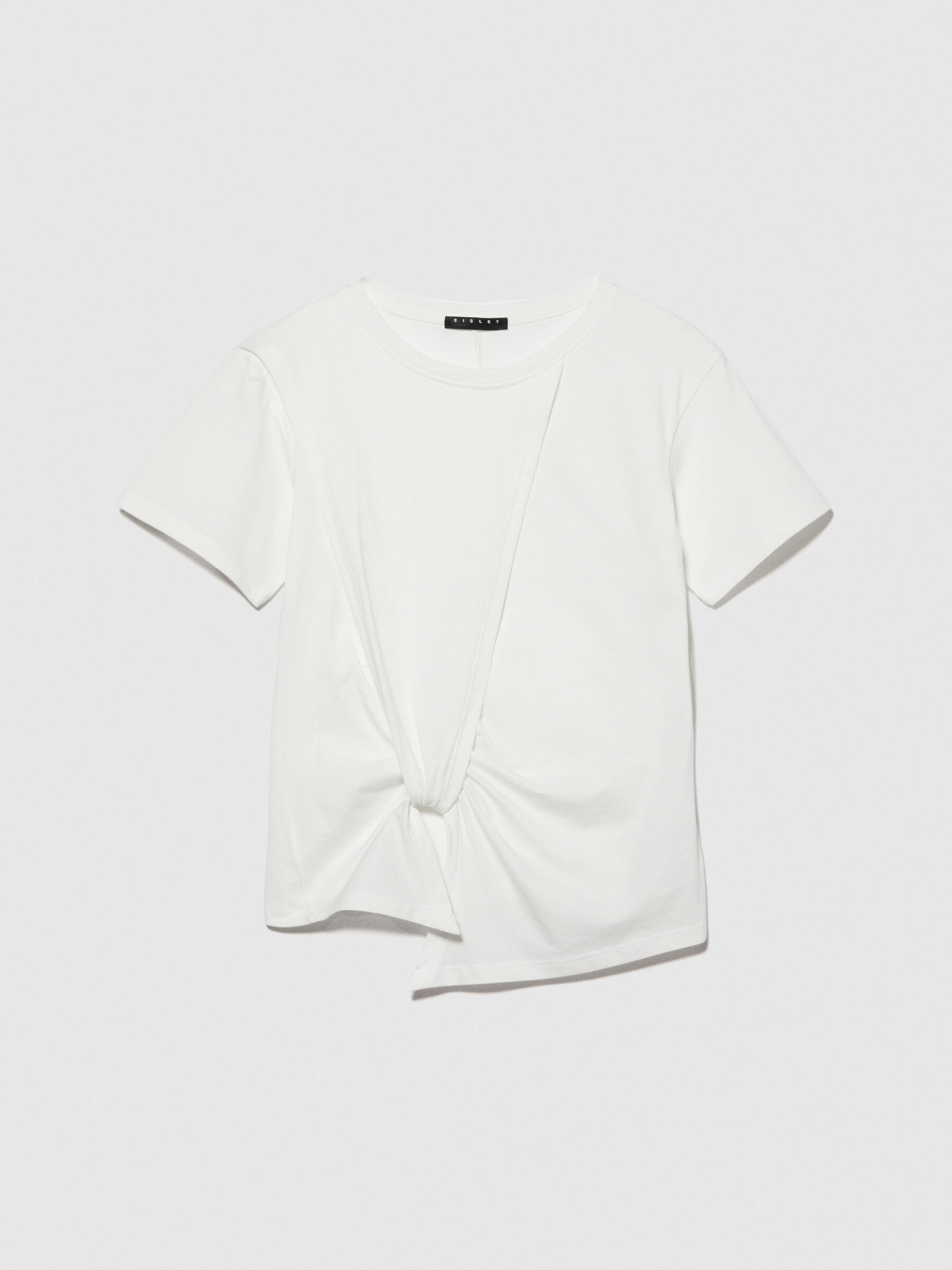 T-shirt with knot, Creamy White - Sisley