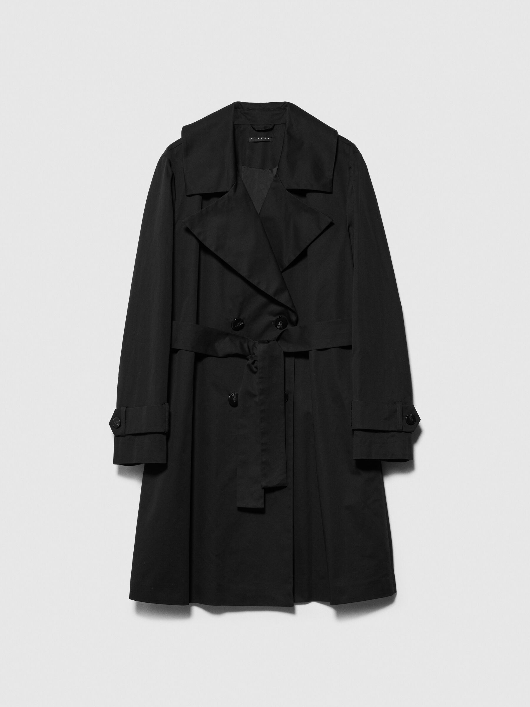 Oversized trench coat with sash, Black - Sisley