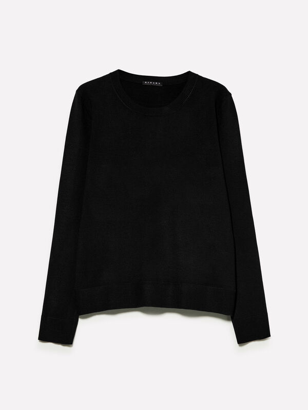 Black crew neck top - women's crew neck sweaters | Sisley