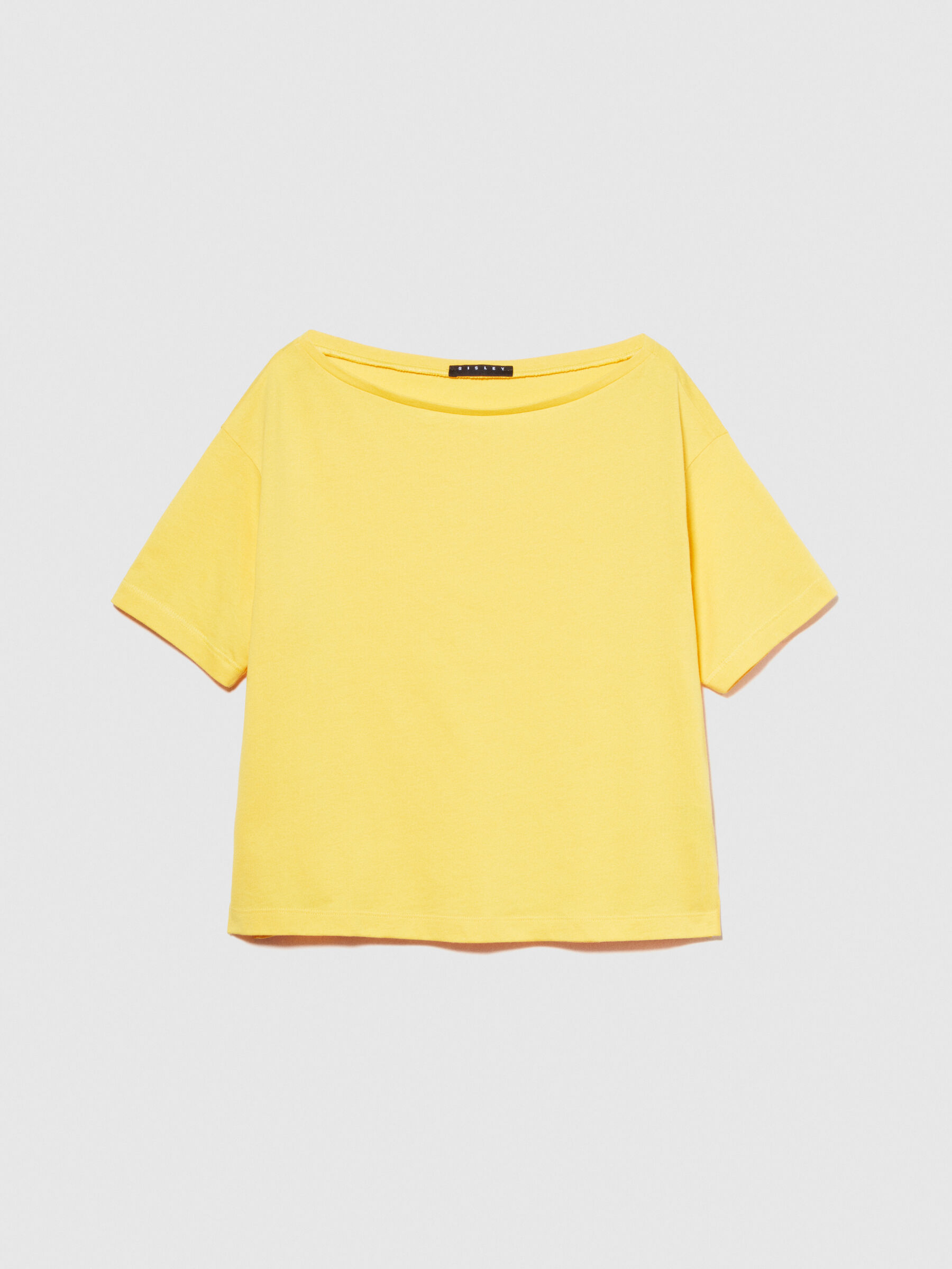 T-shirt with boat neck, Yellow - Sisley