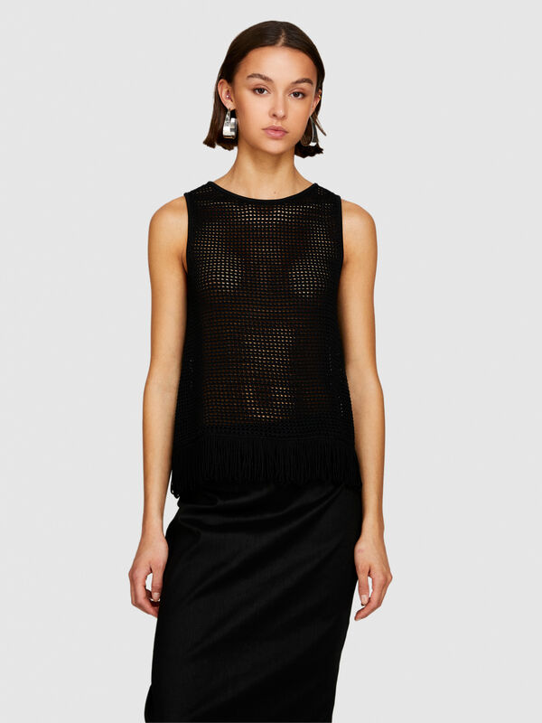 Perforated tank top with fringe - women's tops | Sisley