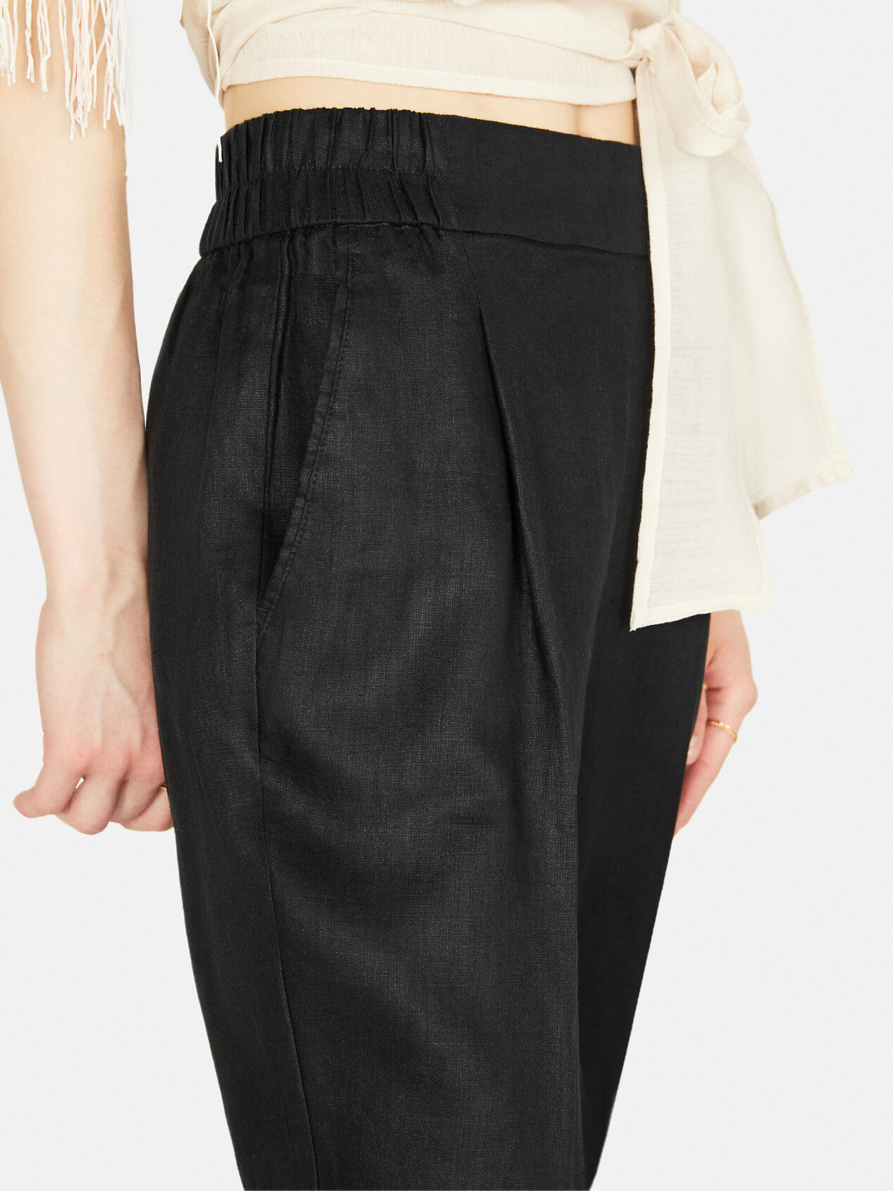 Black linen joggers sales