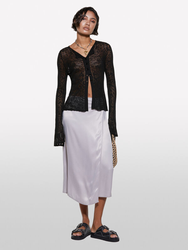 Black perforated cardigan top - women's cardigans | Sisley
