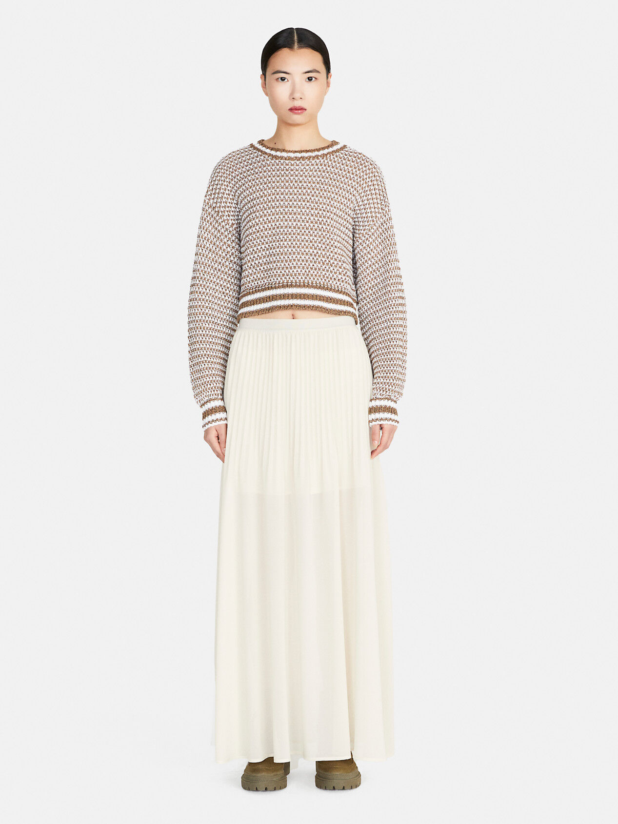 Long pleated skirt, Creamy White - Sisley