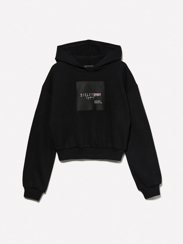 Black sweatshirt with logo tag - girls' knitwear | Sisley Young