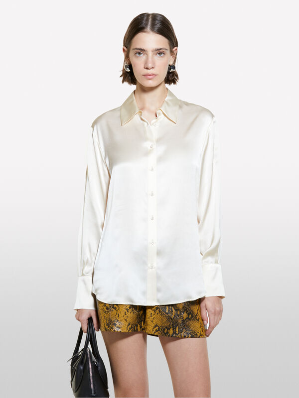 Cream white shirt in 100% silk - women's shirts | Sisley