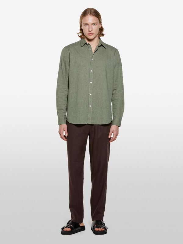 Sage green linen blend shirt - men's regular fit shirts | Sisley