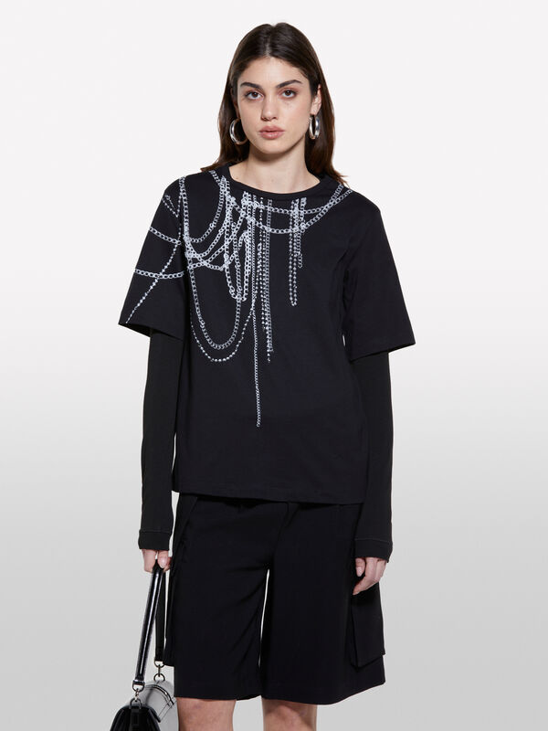 Black t-shirt with print - women's short sleeve t-shirts | Sisley
